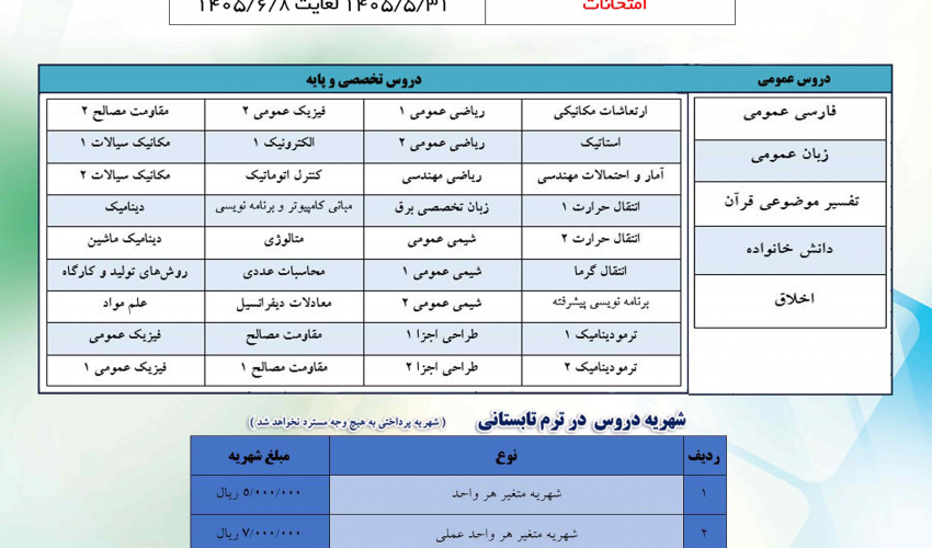 برگزاری ترم تابستانی در دانشگاه کاشان